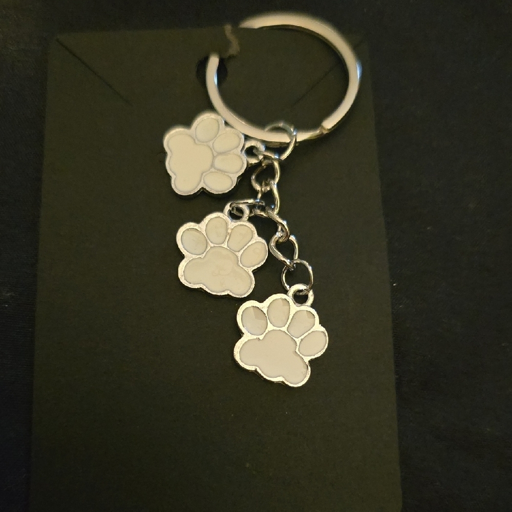 Silver/White Paw Print Key Holder